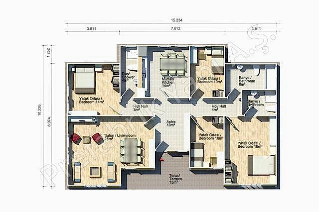 Prefabrik Ev Asos 138 m2 Plan