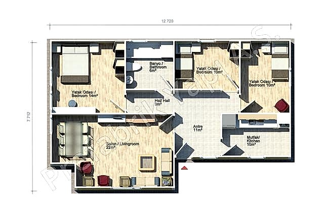 Ayder 88 m2 Prefabrik Ev Plan