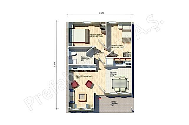 Demre 58 m2 Prefabrik Ev Plan